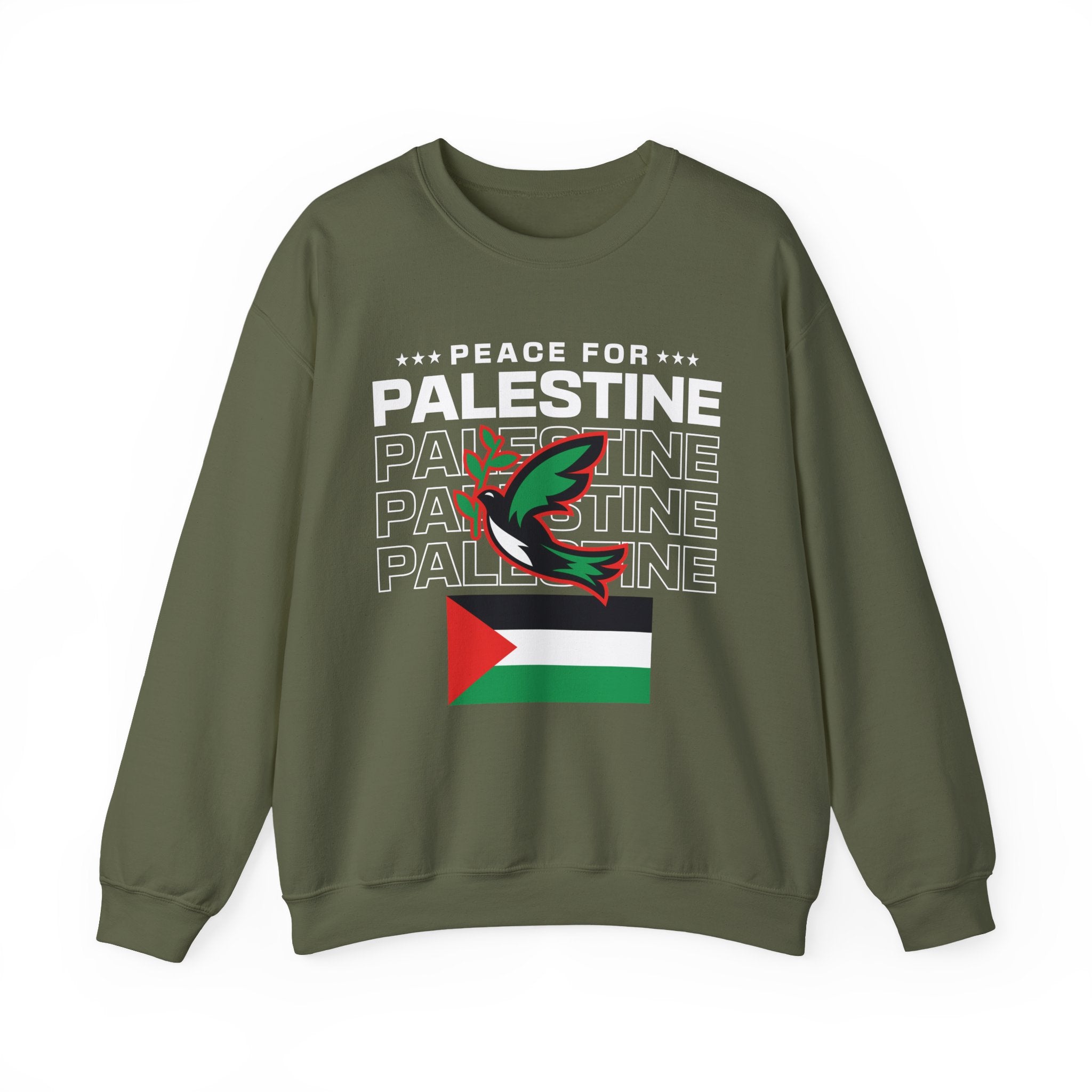 Peace for Palestine Crewneck Sweatshirt - S / Military Green