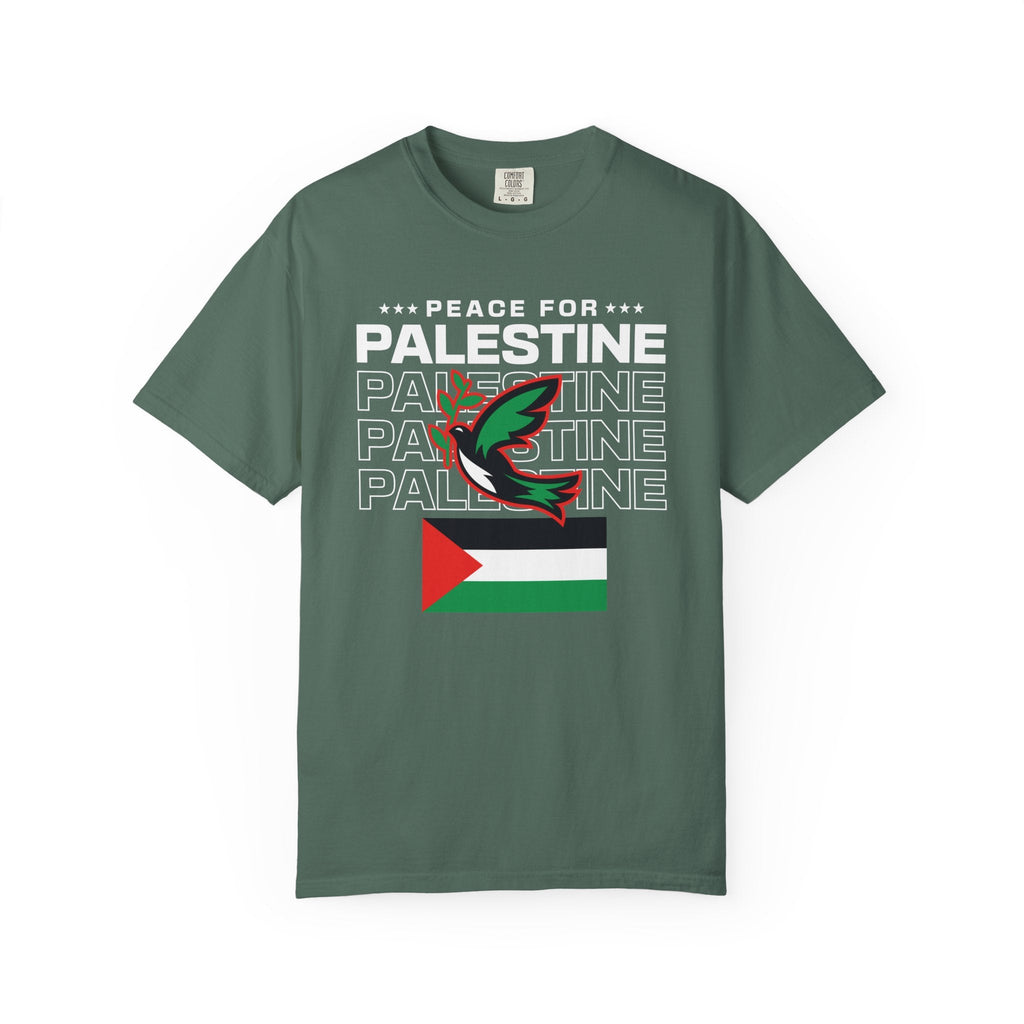 Peace for Palestine Unisex Garment-Dyed T-Shirt - Blue Spruce / S