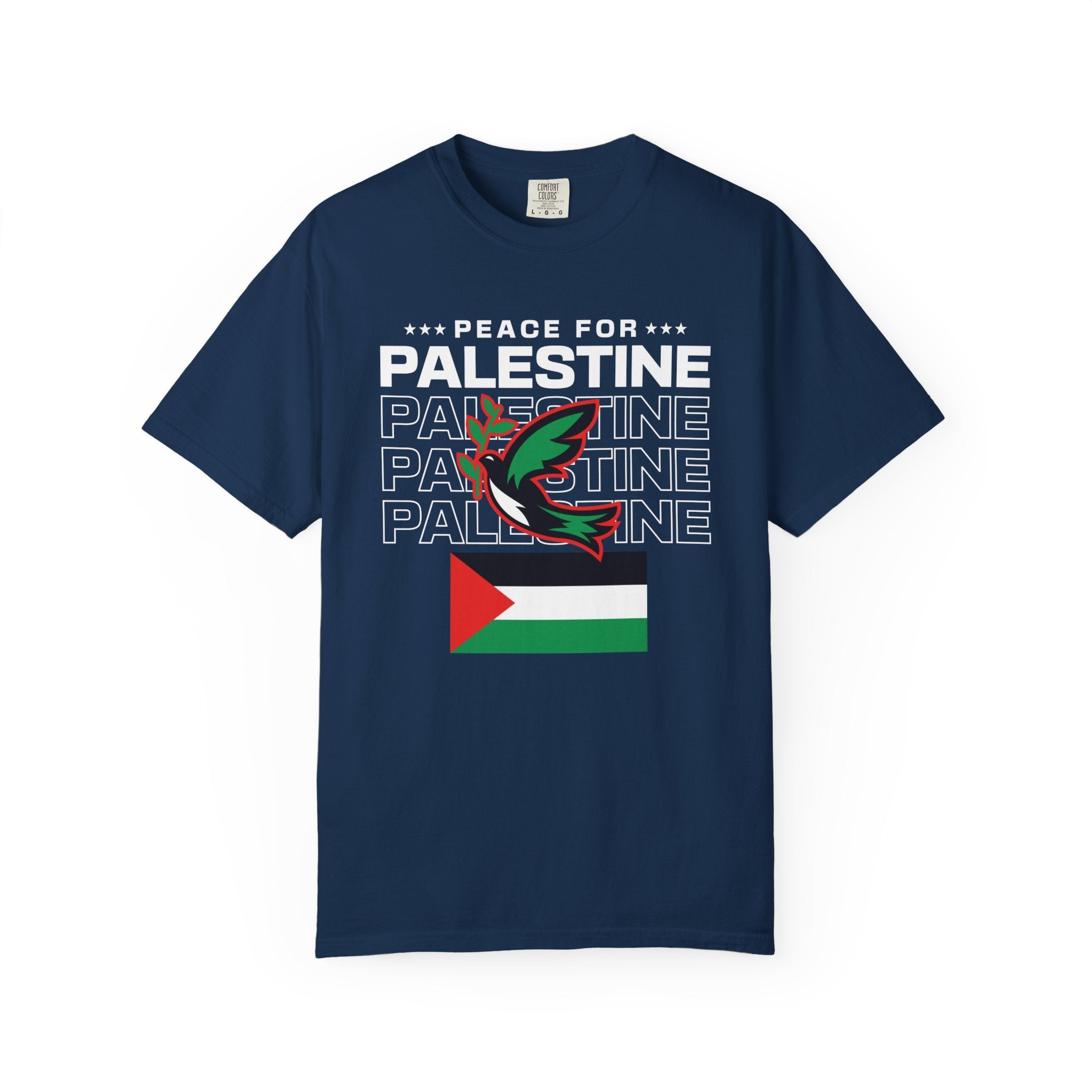 Peace for Palestine Unisex Garment-Dyed T-Shirt - Navy / S