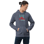 Person wearing a Heather Sport Dark Navy hoodie with funny, witty anime otaku text design on a white background