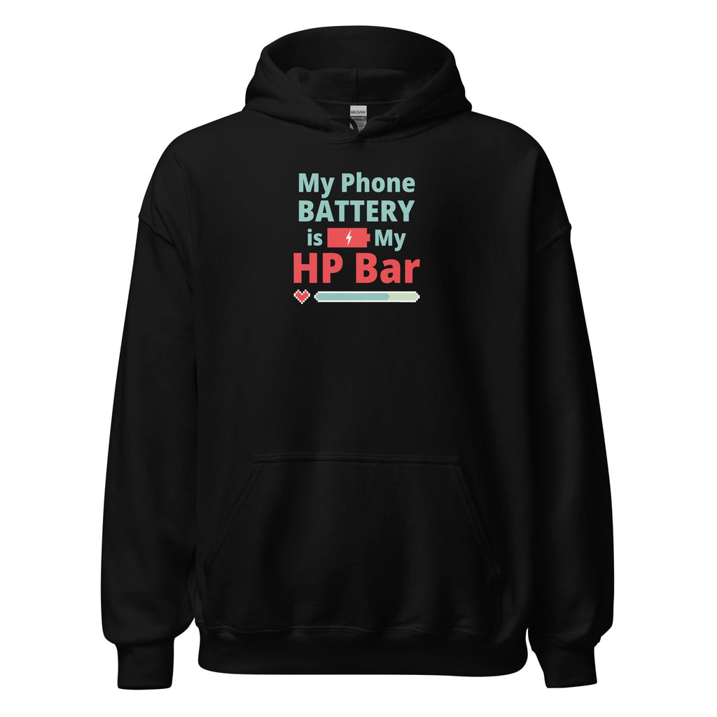 Black hoodie with humorous, funny, witty anime otaku text design on a white background