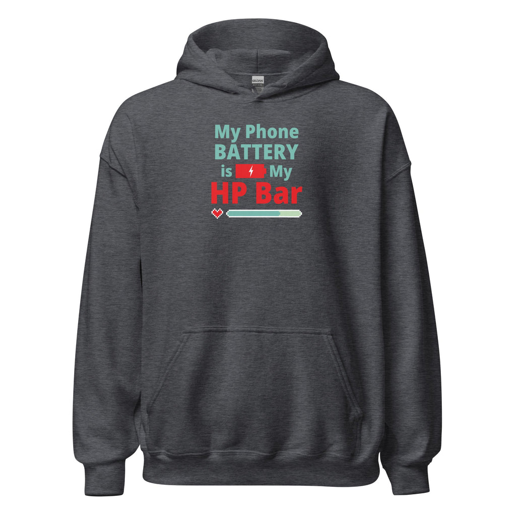 Dark gray hoodie with humorous, funny, witty anime otaku text design on a white background
