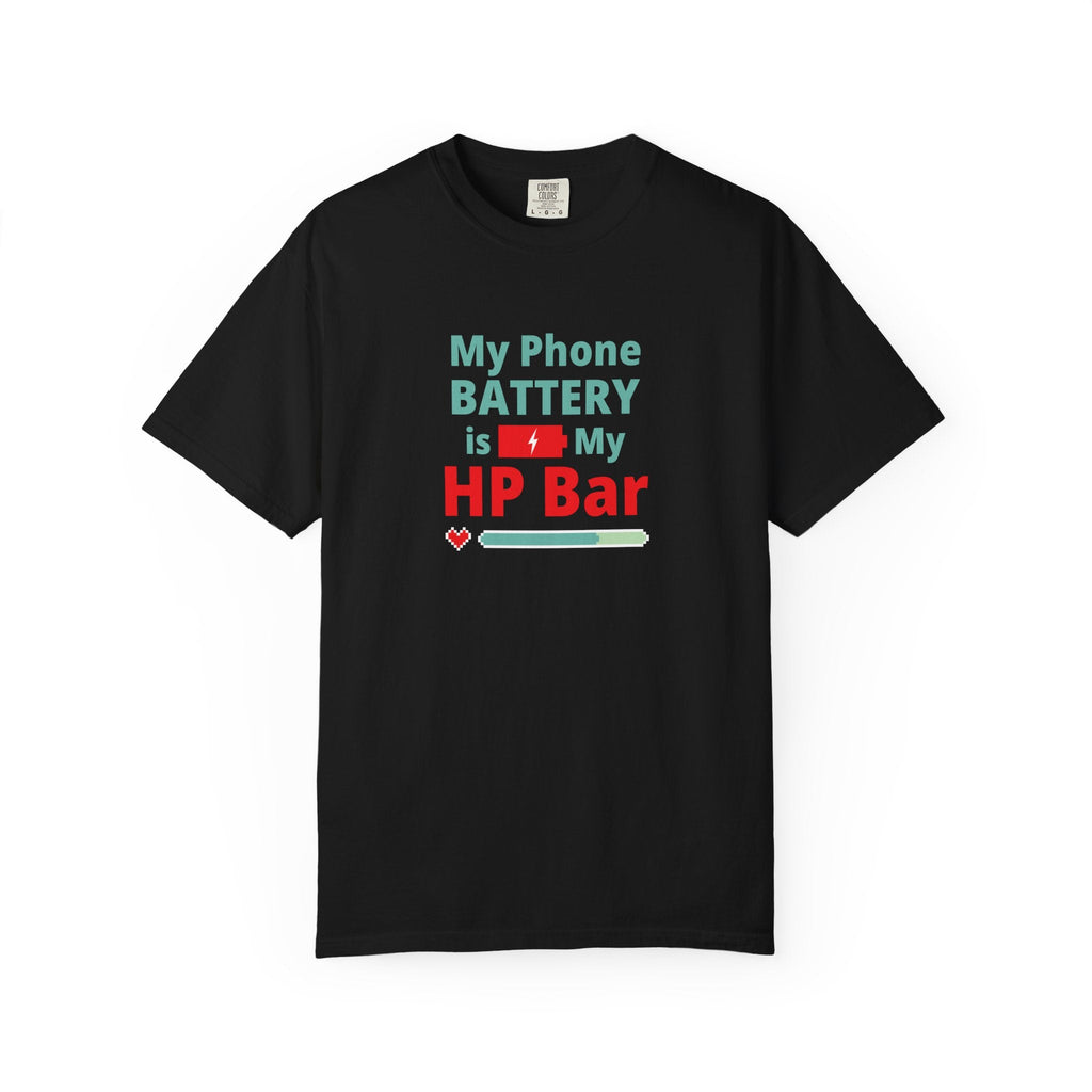 Black t-shirt with humorous, funny, witty anime otaku text graphic on a white background