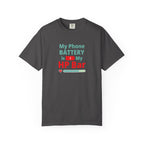 Gray t-shirt with humorous, funny, witty anime otaku text design on a white background