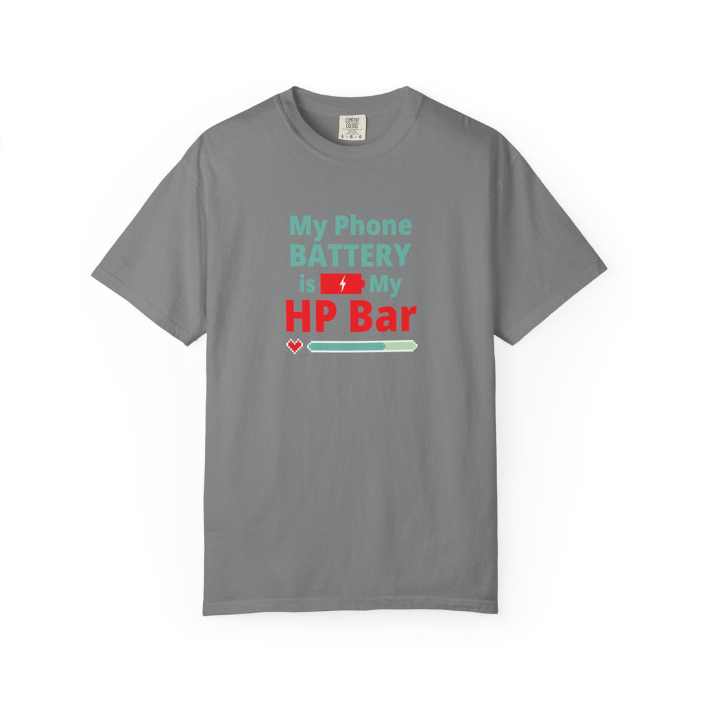 Gray t-shirt with humorous, funny, witty anime otaku text design on a white background