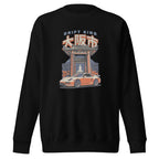 black sweatshirt with a Drift King Japanese Porsche Car Graphic design against a white background
