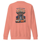 dusty rose sweatshirt with a Drift King Japanese Porsche Car Graphic design against a white background