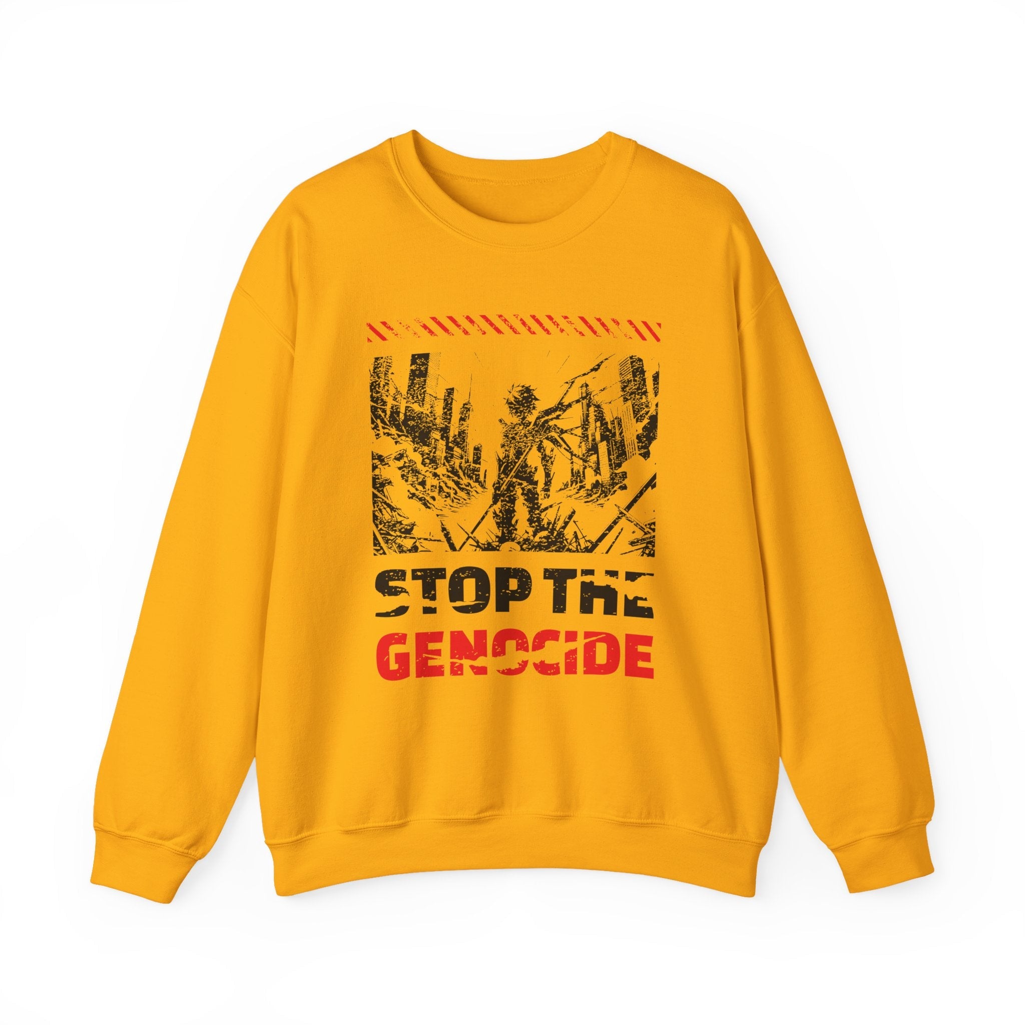 Stop the Genocide Crewneck Sweatshirt - S / Gold