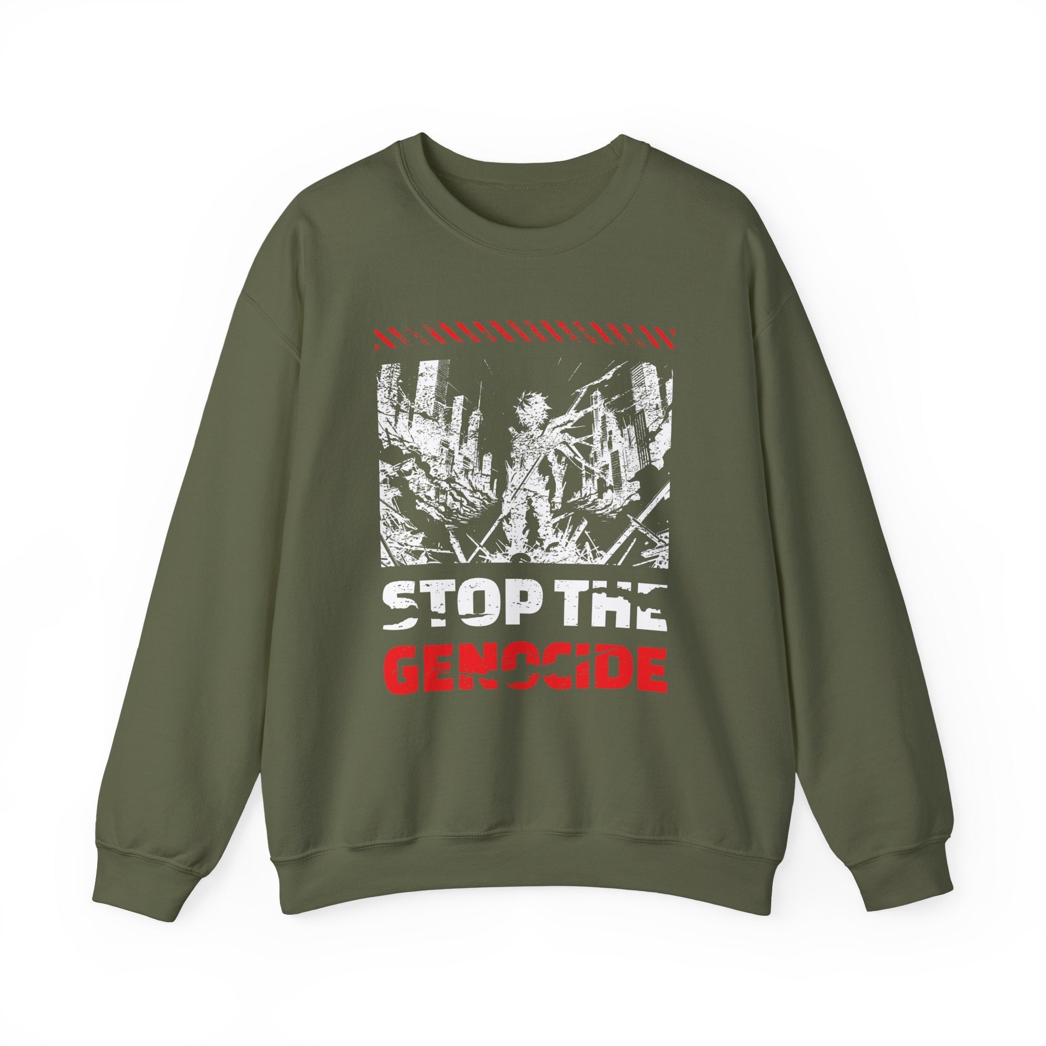 Stop the Genocide Crewneck Sweatshirt - S / Military Green