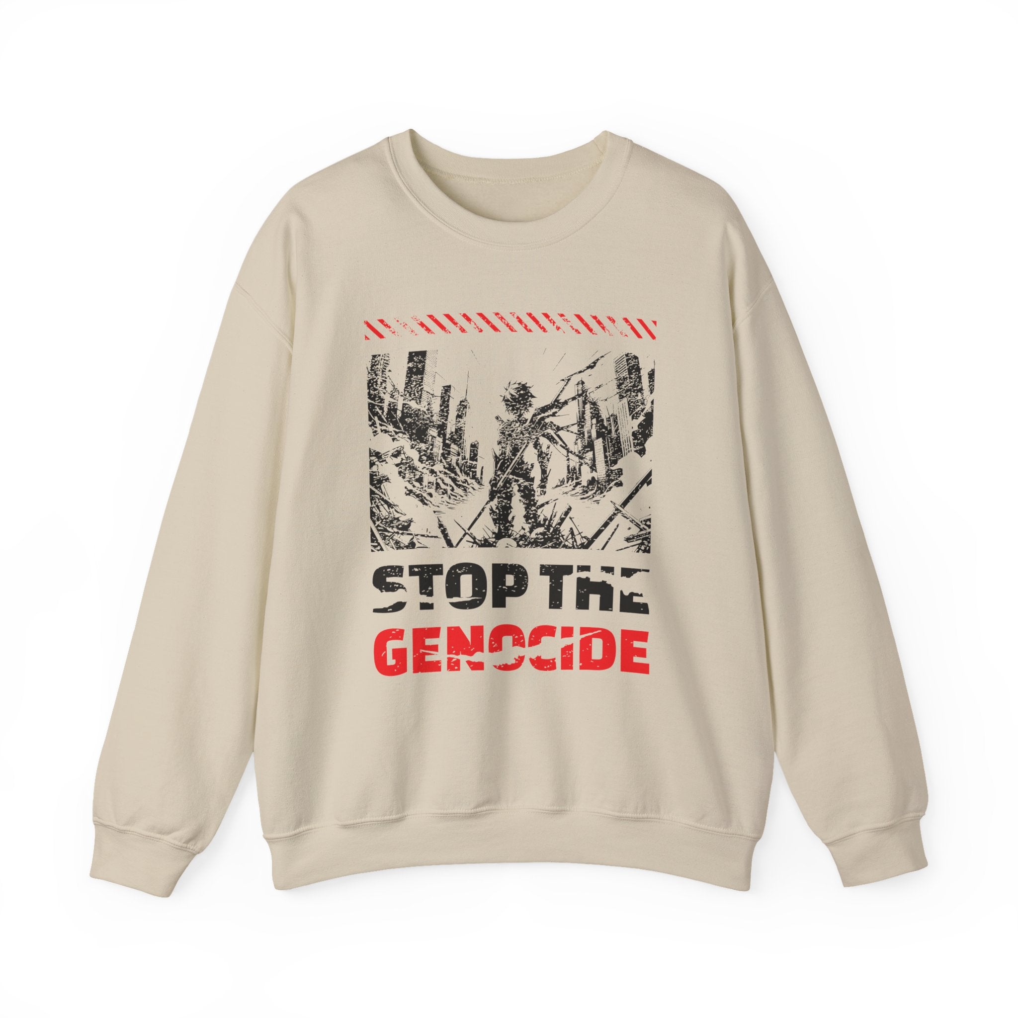 Stop the Genocide Crewneck Sweatshirt - S / Sand