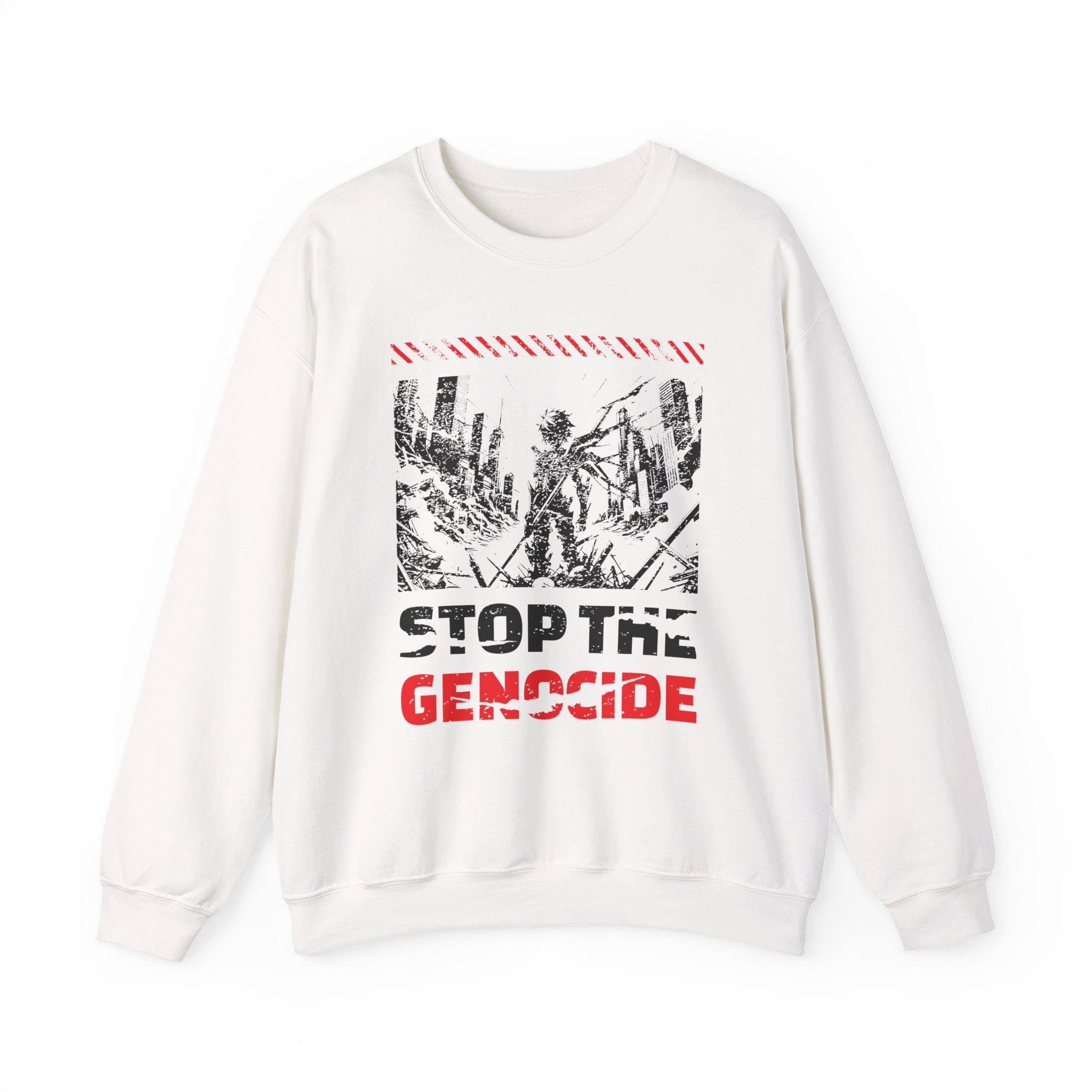 Stop the Genocide Crewneck Sweatshirt - S / White