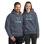 Two people wearing matching Heather Sport Dark Navy hoodies with 'Waiting for the System to Activate' text on a white background