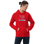 Person wearing a red hoodie with 'Waiting for the System to Activate' text on a white background