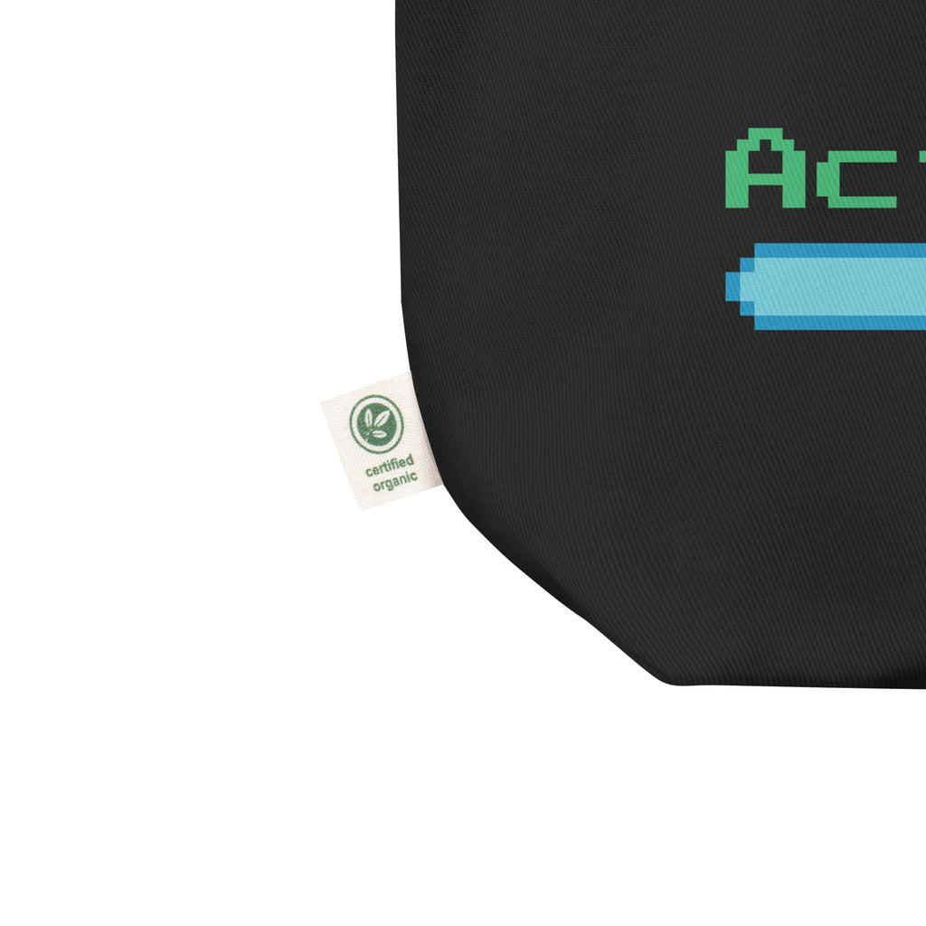 Black bag with green text and a blue battery icon, featuring a certified organic label.